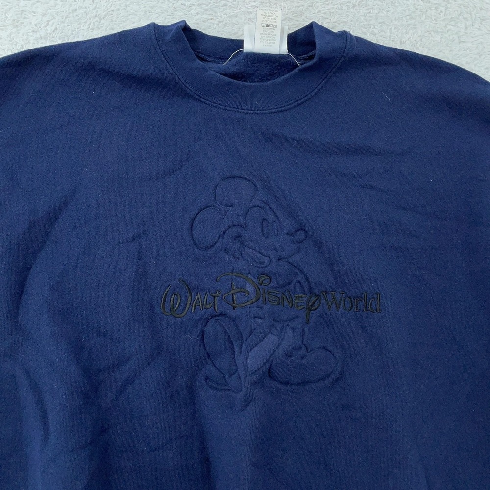 Vintage Disney Walt Disney World Sweatshirt Mens M/L Navy Blue Embossed Made USA